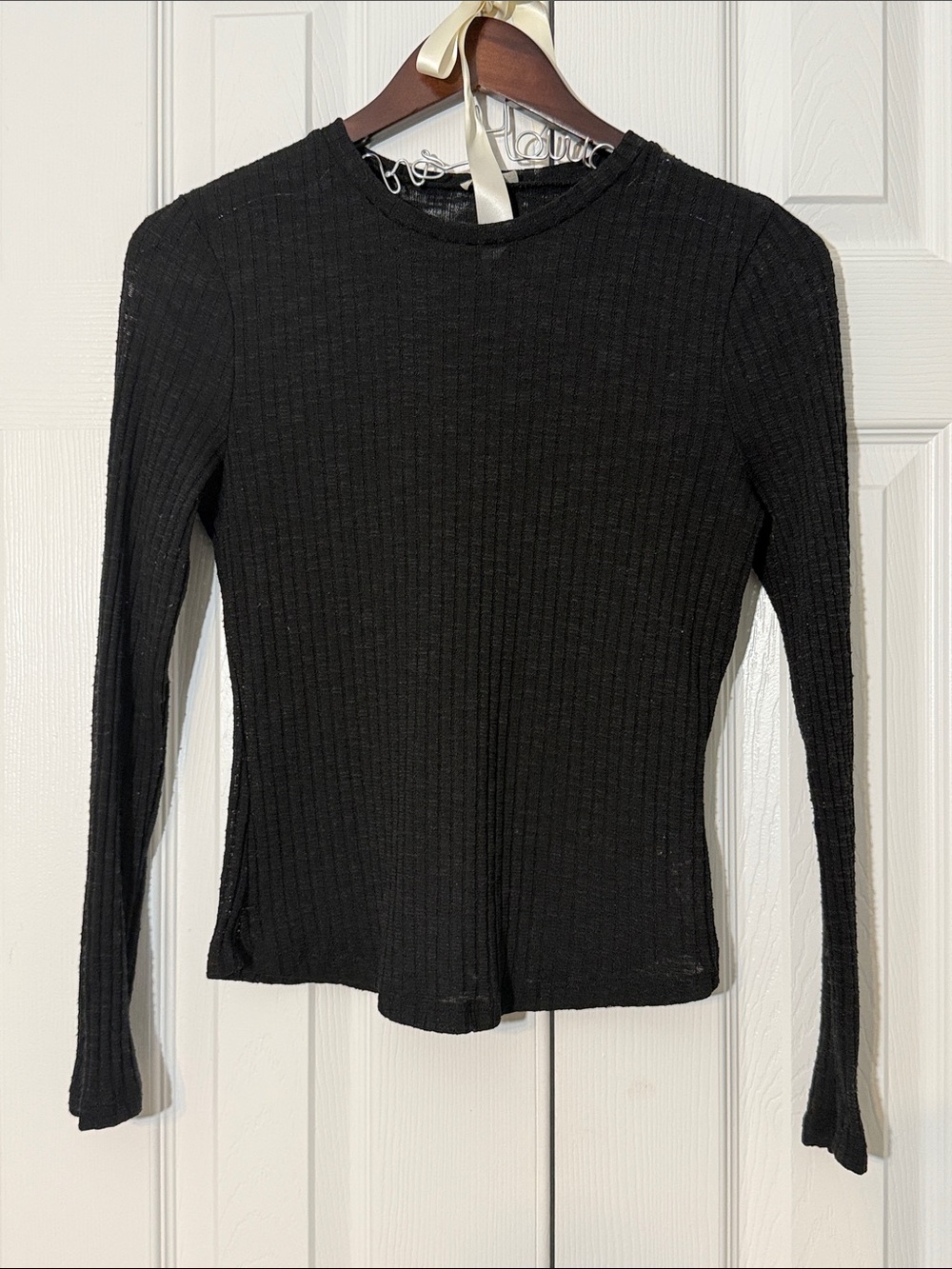 Intimately Free People Sheer Ribbed Long Sleeve Top Women’s Sz M Fitted Y2K Boho